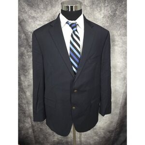 Vtg Hart Schaffner Marx Sports Coat Mens 46R Blue Blazer Jacket 2 Metal Buttons